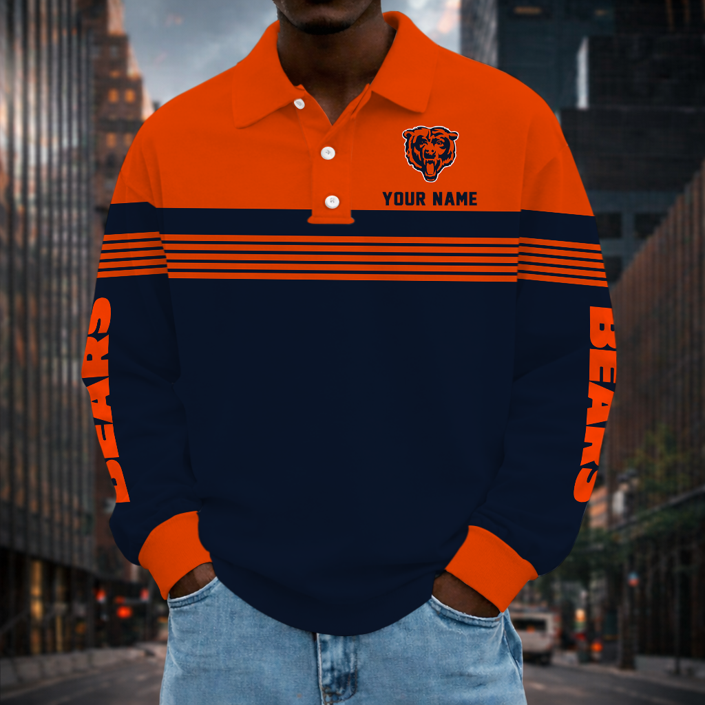 LIMITED EDITION - NEW CUSTOMIZED NFL26 CCB CHICAGO BEARS LONG SLEEVE POLO SHIRT