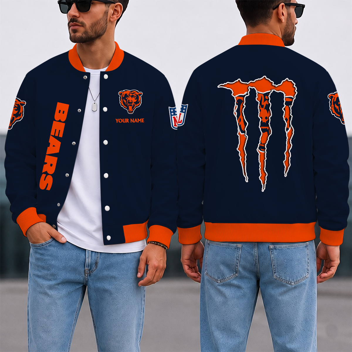 LIMITED EDITION - NEW CUSTOMIZED NFL26 CCB CHICAGO BEARS SATIN VARSITY & BASEBALL JACKET