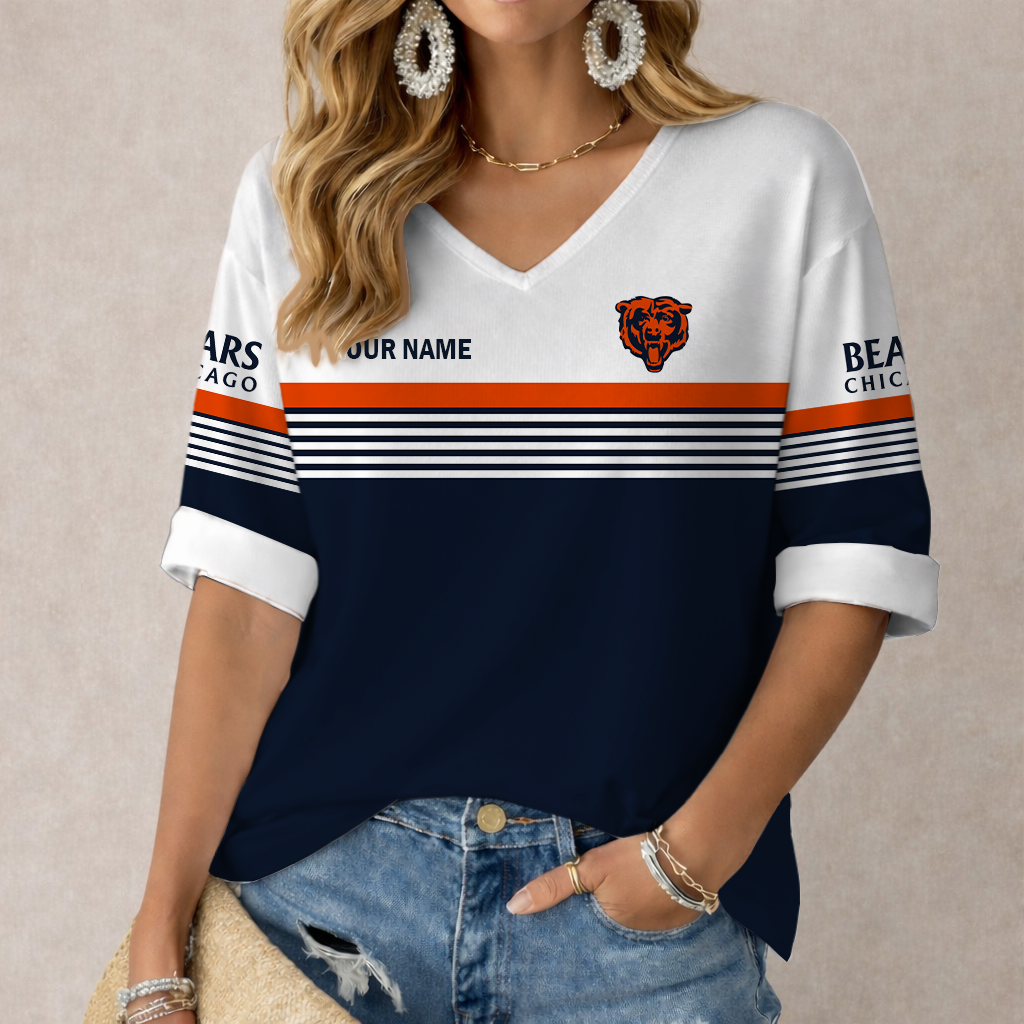 VIRAL EDITION - NEW CUSTOMIZED NFL26 CCB CHICAGO BEARS WOMEN'S HEART V-NECK LONG SLEEVE SHIRT
