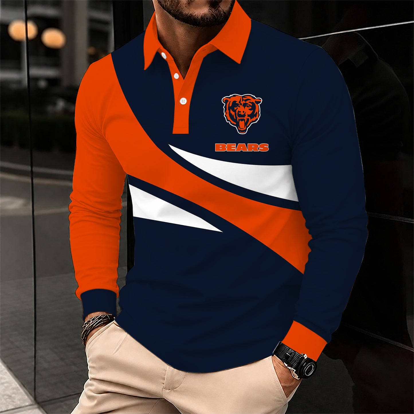 [SPECIAL OFFER] NEW CUSTOMIZED NFL26 CCB CHICAGO BEARS LONG SLEEVE POLO SHIRT