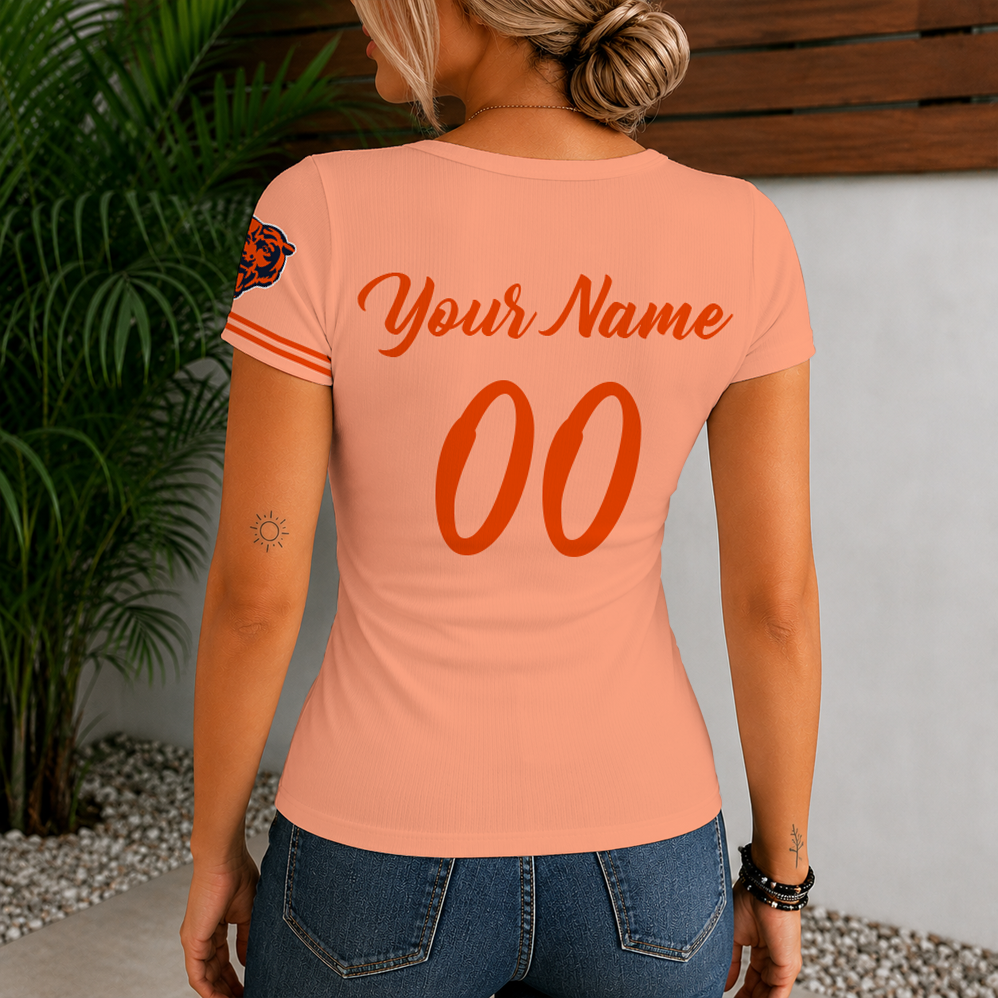 [SPECIAL OFFER] NEW CUSTOMIZED NFL26 CCB CHICAGO BEARS WOMEN'S SHORT SLEEVE HENLEY T-SHIRT