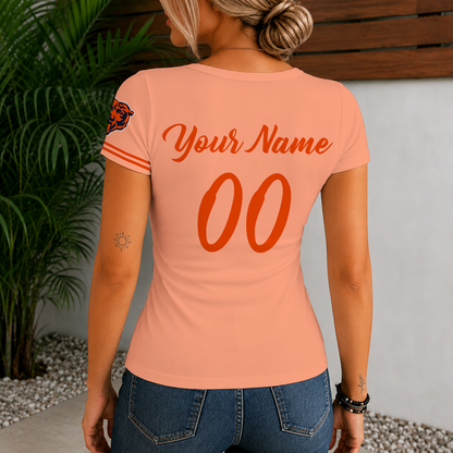 [SPECIAL OFFER] NEW CUSTOMIZED NFL26 CCB CHICAGO BEARS WOMEN'S SHORT SLEEVE HENLEY T-SHIRT