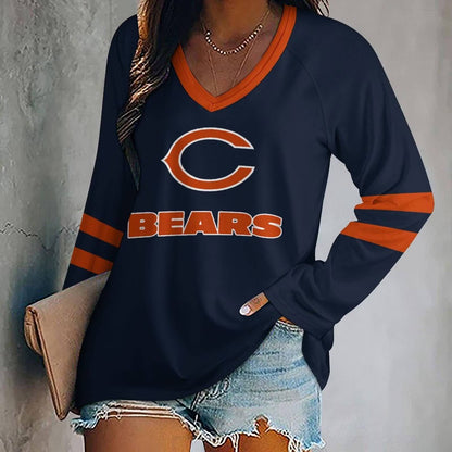 LIMITED EDITION - NEW CUSTOMIZED NFL26 CCB CHICAGO BEARS WOMEN'S V-NECK LONG SLEEVED SHIRT