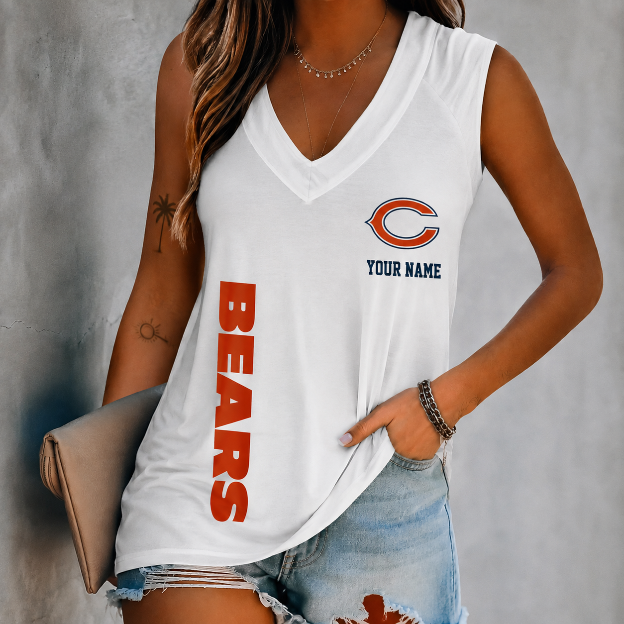 LIMITED EDITION - NEW CUSTOMIZED NFL26 CCB CHICAGO BEARS WOMEN'S V-NECK TANK TOP
