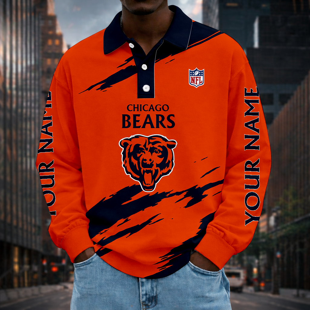 LIMITED EDITION - NEW CUSTOMIZED NFL26 CCB CHICAGO BEARS MEN LONG SLEEVE POLO