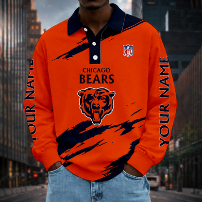 LIMITED EDITION - NEW CUSTOMIZED NFL26 CCB CHICAGO BEARS MEN LONG SLEEVE POLO