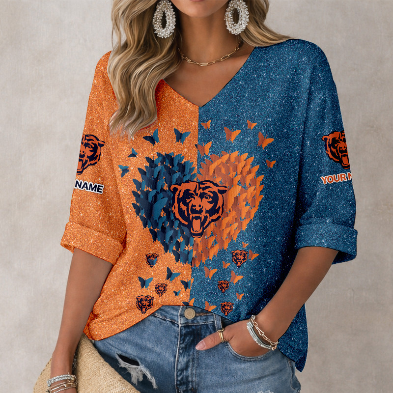 LIMITED EDITION - NEW CUSTOMIZED NFL26 CCB CHICAGO BEARS WOMEN'S HEART V-NECK LONG SLEEVE SHIRT