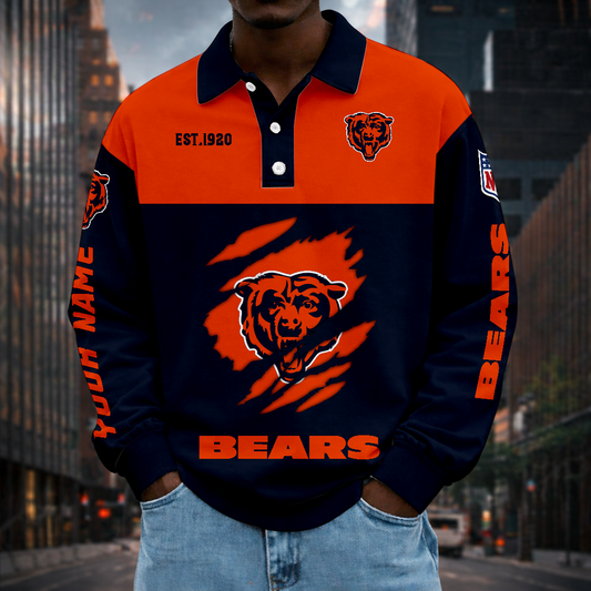 LIMITED EDITION - NEW CUSTOMIZED NFL26 CCB CHICAGO BEARS MEN LONG SLEEVE POLO