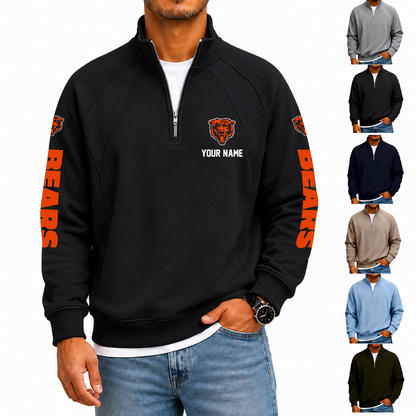 [SPECIAL OFFER] NEW CUSTOMIZED NFL26 CCB CHICAGO BEARS MEN'S QUARTER ZIP PULLOVER