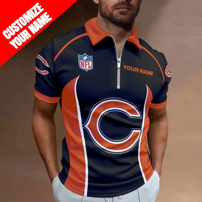 LIMITED EDITION - NEW CUSTOMIZED NFL26 CCB CHICAGO BEARS ZIP POLO SHIRT