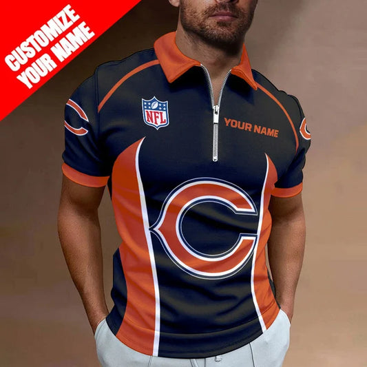 LIMITED EDITION - NEW CUSTOMIZED NFL26 CCB CHICAGO BEARS ZIP POLO SHIRT