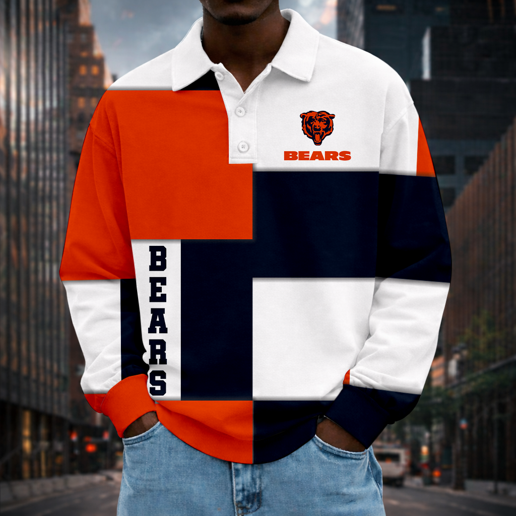 LIMITED EDITION - NEW CUSTOMIZED NFL26 CCB CHICAGO BEARS MEN LONG SLEEVE POLO