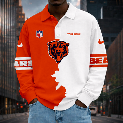 LIMITED EDITION - NEW CUSTOMIZED NFL26 CCB CH BEARS MEN LONG SLEEVE POLO