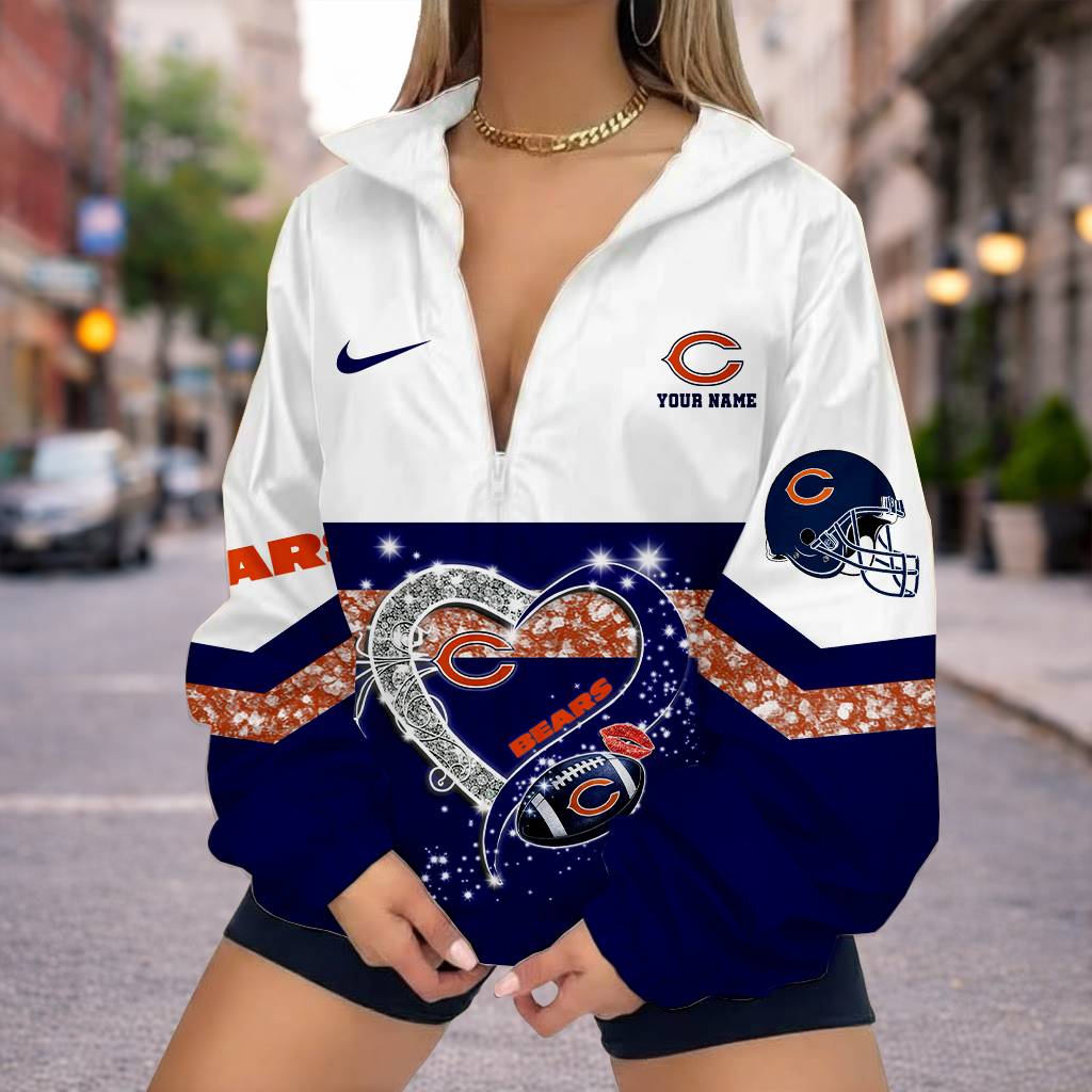 LIMITED EDITION - NEW CUSTOMIZED NFL26 CCB CHICAGO BEARS V-NECK ZIPPER SWEATSHIRT JACKET