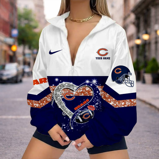 LIMITED EDITION - NEW CUSTOMIZED NFL26 CCB CHICAGO BEARS V-NECK ZIPPER SWEATSHIRT JACKET