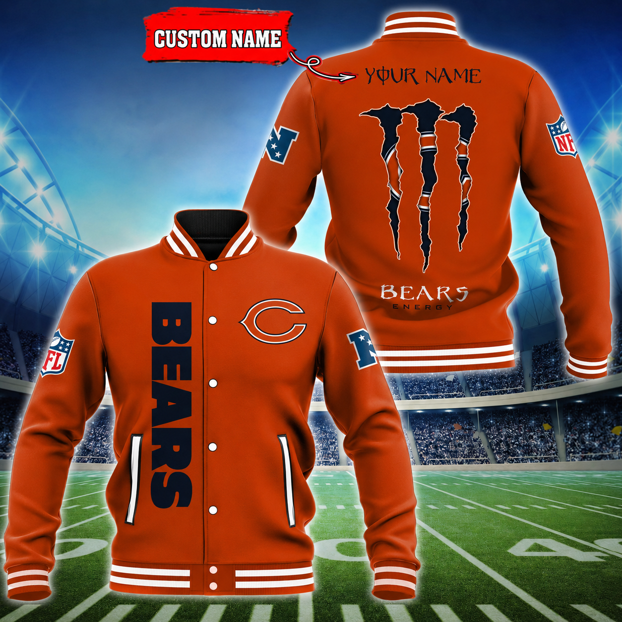 LIMITED EDITION - NEW CUSTOMIZED NFL26 CCB CHICAGO BEARS SATIN VARSITY & BASEBALL JACKET
