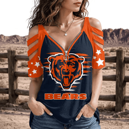 [SPECIAL OFFER] NEW CUSTOMIZED NFL26 CCB CHICAGO BEARS STRAPPY COLD-SHOULDER TOP