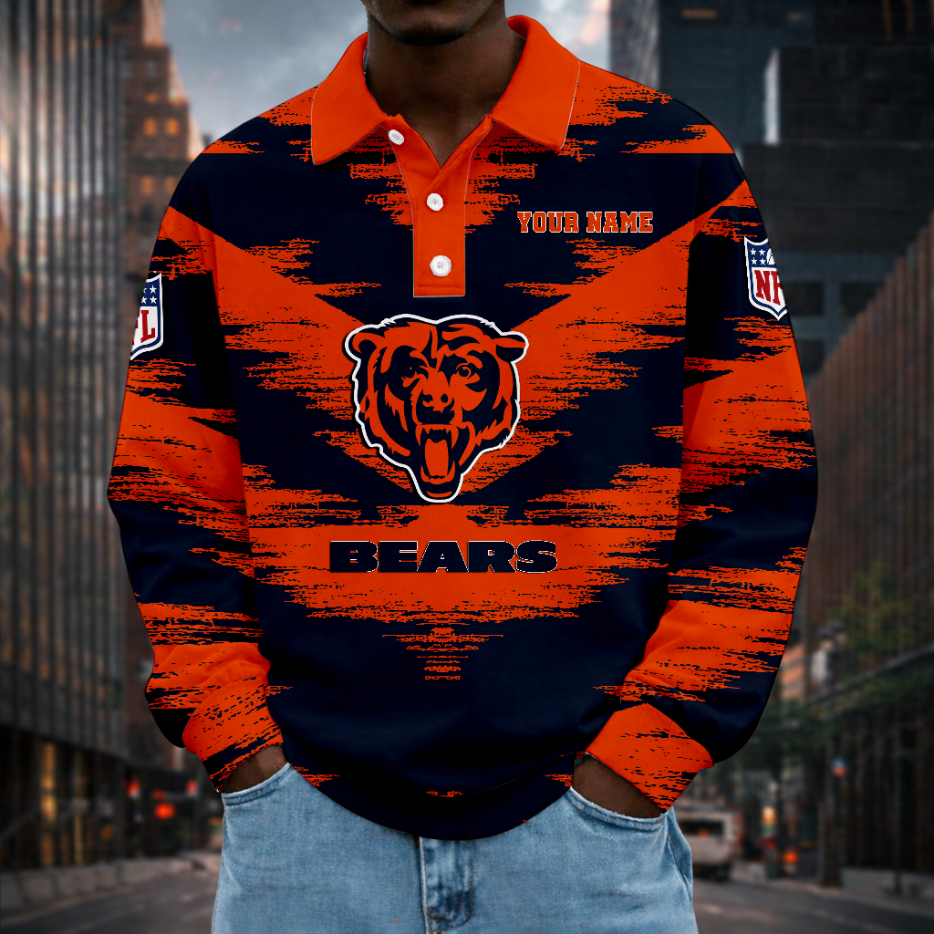 LIMITED EDITION - NEW CUSTOMIZED NFL26 CCB CHICAGO BEARS MEN LONG SLEEVE POLO