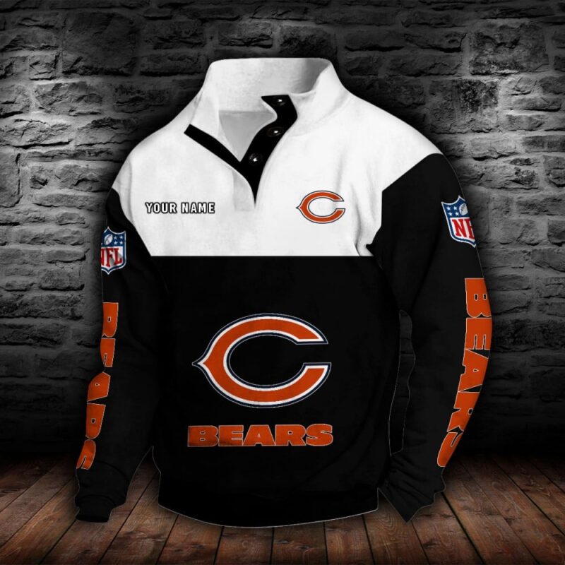 LIMITED EDITION - NEW CUSTOMIZED NFL26 CCB CHICAGO BEARS QUARTER-BUTTON STAND-COLLAR SWEATSHIRT