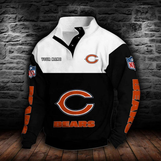 LIMITED EDITION - NEW CUSTOMIZED NFL26 CCB CHICAGO BEARS QUARTER-BUTTON STAND-COLLAR SWEATSHIRT