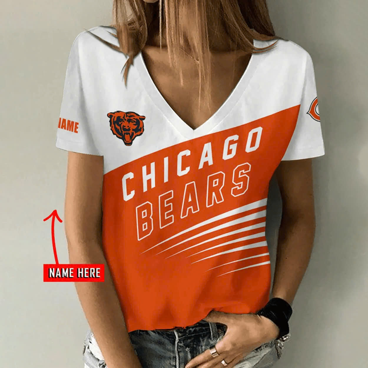 [SPECIAL OFFER] NEW CUSTOMIZED NFL26 CCB CHICAGO BEARS V-NECK FEMALE SHIRT