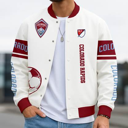 TOP SELLING - NEW CUSTOMIZED MLS26 CLR CLRD RAPIDS SATIN VARSITY & BASEBALL JACKET