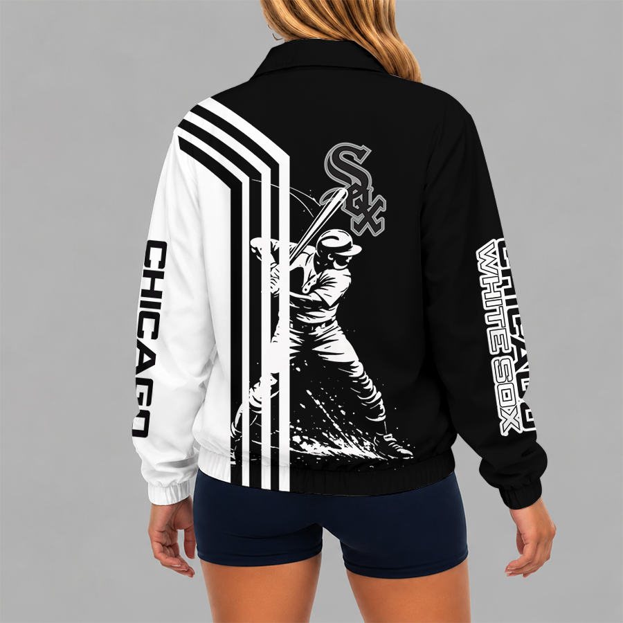 [FLASH SALE] NEW CUSTOMIZED MLB26 CWS CHICAGO WHITE SOX V-NECK ZIPPER SWEATSHIRT JACKET
