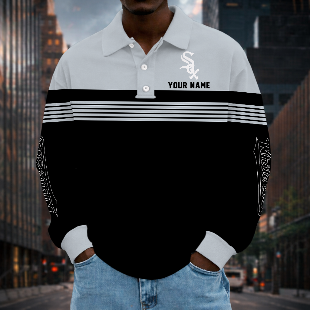 SPECIAL EDITION - NEW CUSTOMIZED MLB26 CWS CHICAGO WHITE SOX MEN'S LONG SLEEVE POLO