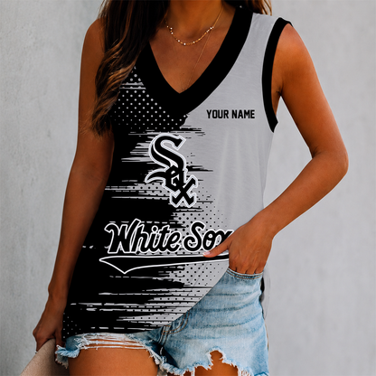 LIMITED EDITION - NEW CUSTOMIZED MLB26 CWS CHICAGO WHITE SOX WOMEN'S V-NECK TANK TOP