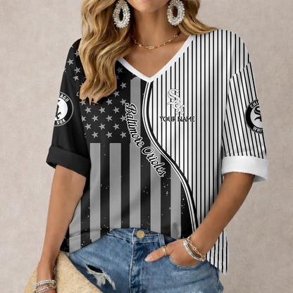 ELITE EDITION - NEW CUSTOMIZED MLB26 CWS CHICAGO WHITE SOX WOMEN'S HEART V-NECK LONG SLEEVE SHIRT