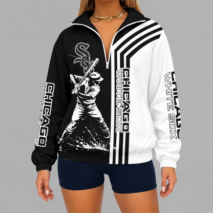 [FLASH SALE] NEW CUSTOMIZED MLB26 CWS CHICAGO WHITE SOX V-NECK ZIPPER SWEATSHIRT JACKET