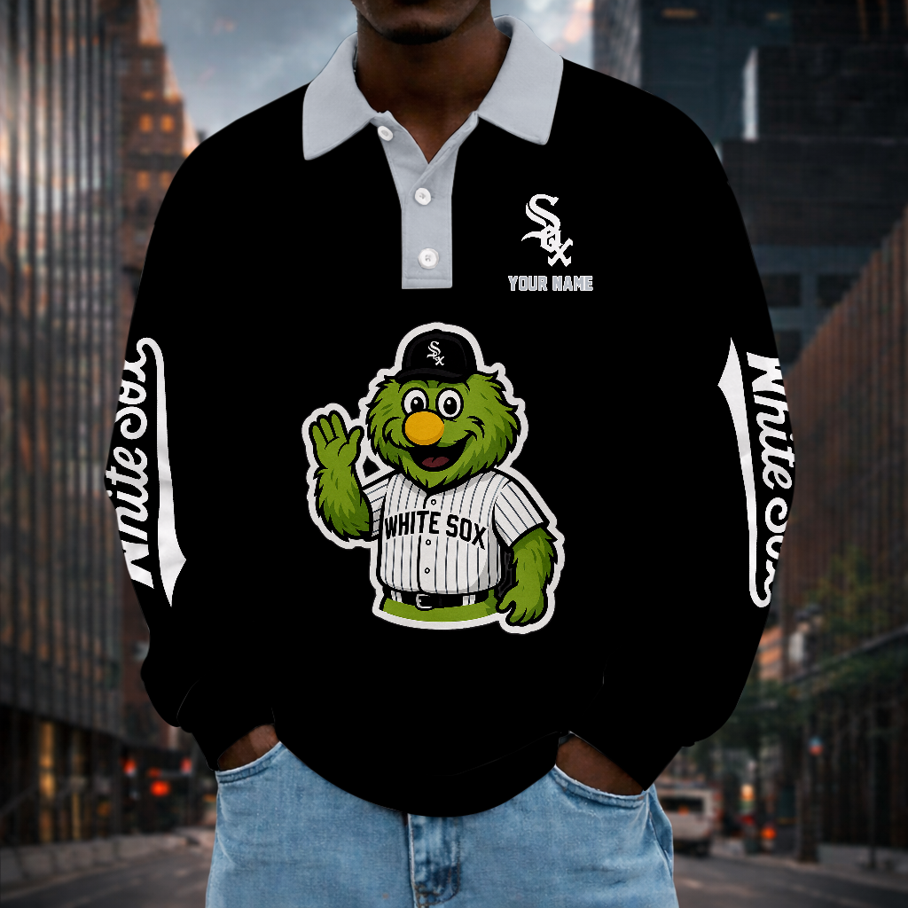 LIMITED EDITION - NEW CUSTOMIZED MLB26 CWS CHICAGO WHITE SOX MEN LONG SLEEVE POLO