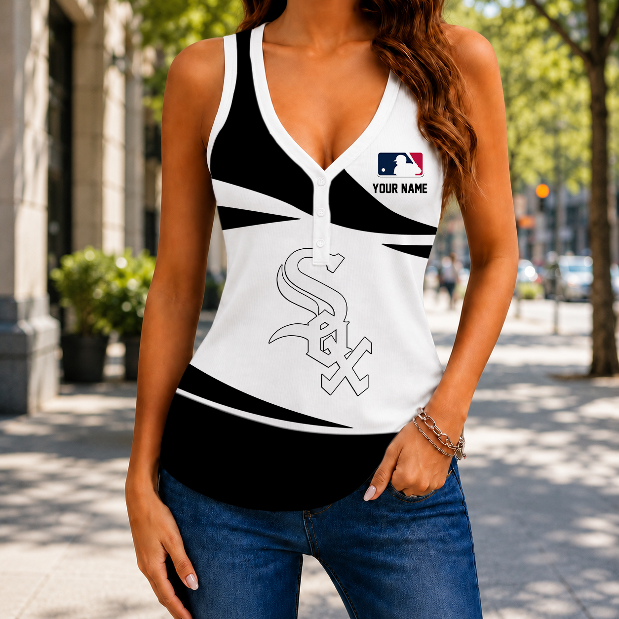 LIMITED EDITION - NEW CUSTOMIZED MLB26 CWS CHICAGO WHITE SOX WOMEN'S V-NECK TANK TOP