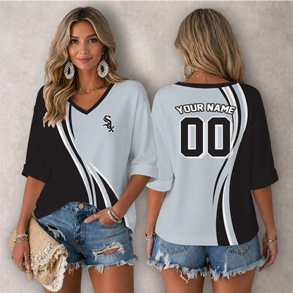 LIMITED EDITION - NEW CUSTOMIZED MLB26 CWS CHICAGO WHITE SOX WOMEN'S HEART V-NECK LONG SLEEVE SHIRT