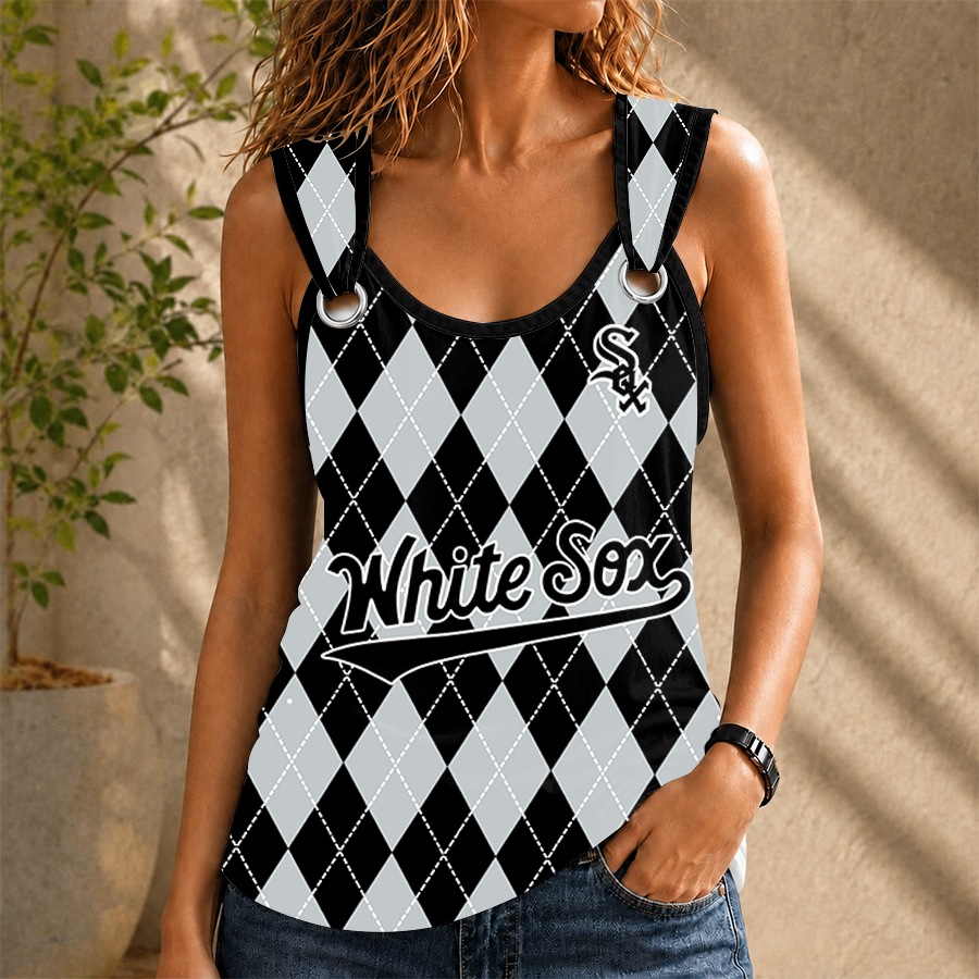 [FLASH SALE] NEW CUSTOMIZED MLB26 CWS CHICAGO KHAKI SOX O-RING SHOULDER TANK TOP