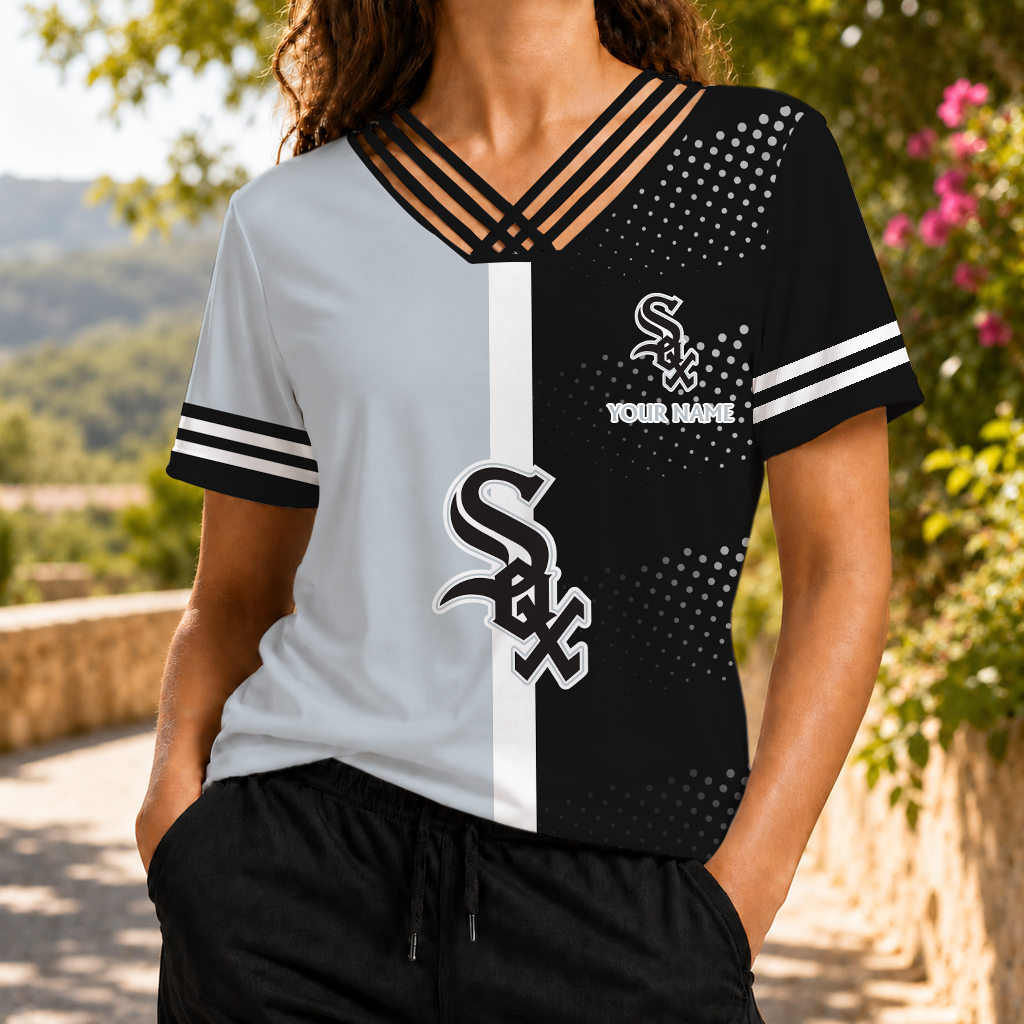 LIMITED EDITION - NEW CUSTOMIZED MLB26 CWS CHICAGO WHITE SOX V-NECK SHIRT