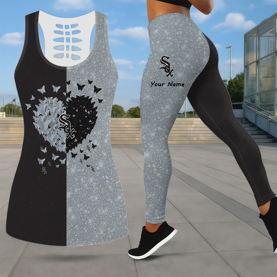 LIMITED EDITION - NEW CUSTOMIZED MLB26 CWS CHICAGO WHITE SOX LEGGINGS & HOLLOW TANK TOP SET