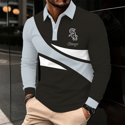 [FLASH SALE] NEW CUSTOMIZED MLB26 CWS CHICAGO WHITE SOX MEN'S LONG SLEEVE POLO