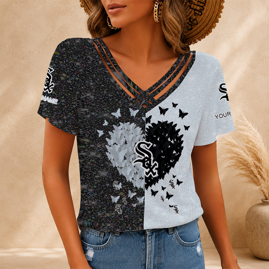 LIMITED EDITION - NEW CUSTOMIZED MLB26 CWS CHICAGO WHITE SOX V-NECK SHIRT