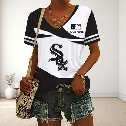 LIMITED EDITION - NEW CUSTOMIZED MLB26 CWS CHICAGO WHITE SOX V-NECK FEMALE SHIRT