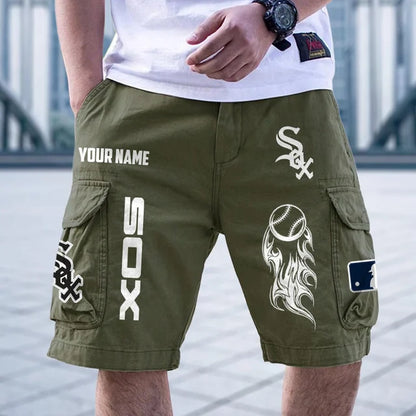 [FLASH SALE] NEW CUSTOMIZED MLB26 CWS CHICAGO WHITE SOX MEN'S CARGO SHORTS