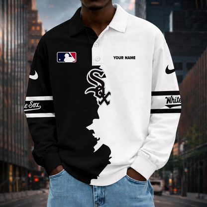 LIMITED EDITION - NEW CUSTOMIZED MLB26 CWS CHICAGO WHITE SOX MEN LONG SLEEVE POLO