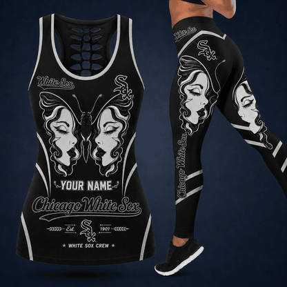[FLASH SALE] NEW CUSTOMIZED MLB26 CWS CHICAGO WHITE SOX HOLLOW TANK TOP & LEGGINGS SET