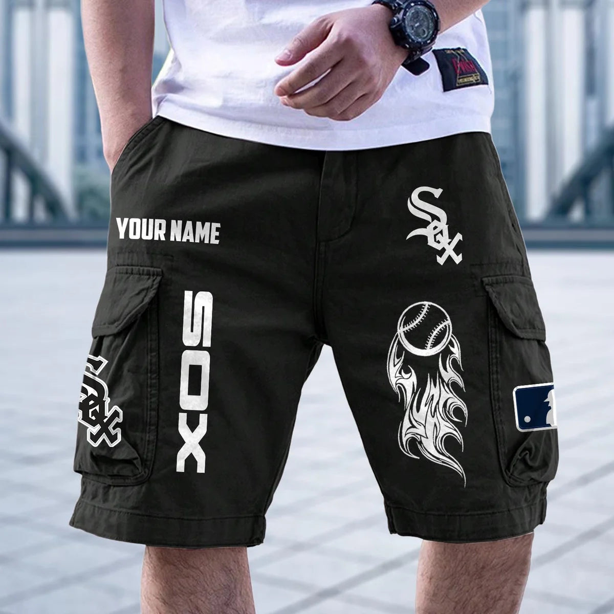 [FLASH SALE] NEW CUSTOMIZED MLB26 CWS CHICAGO WHITE SOX MEN'S CARGO SHORTS