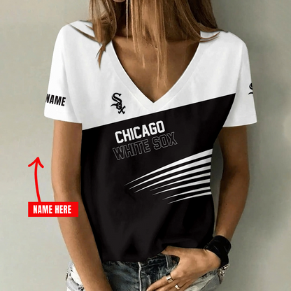 [FLASH SALE] NEW CUSTOMIZED MLB26 CWS CHICAGO WHITE SOX V-NECK FEMALE SHIRT
