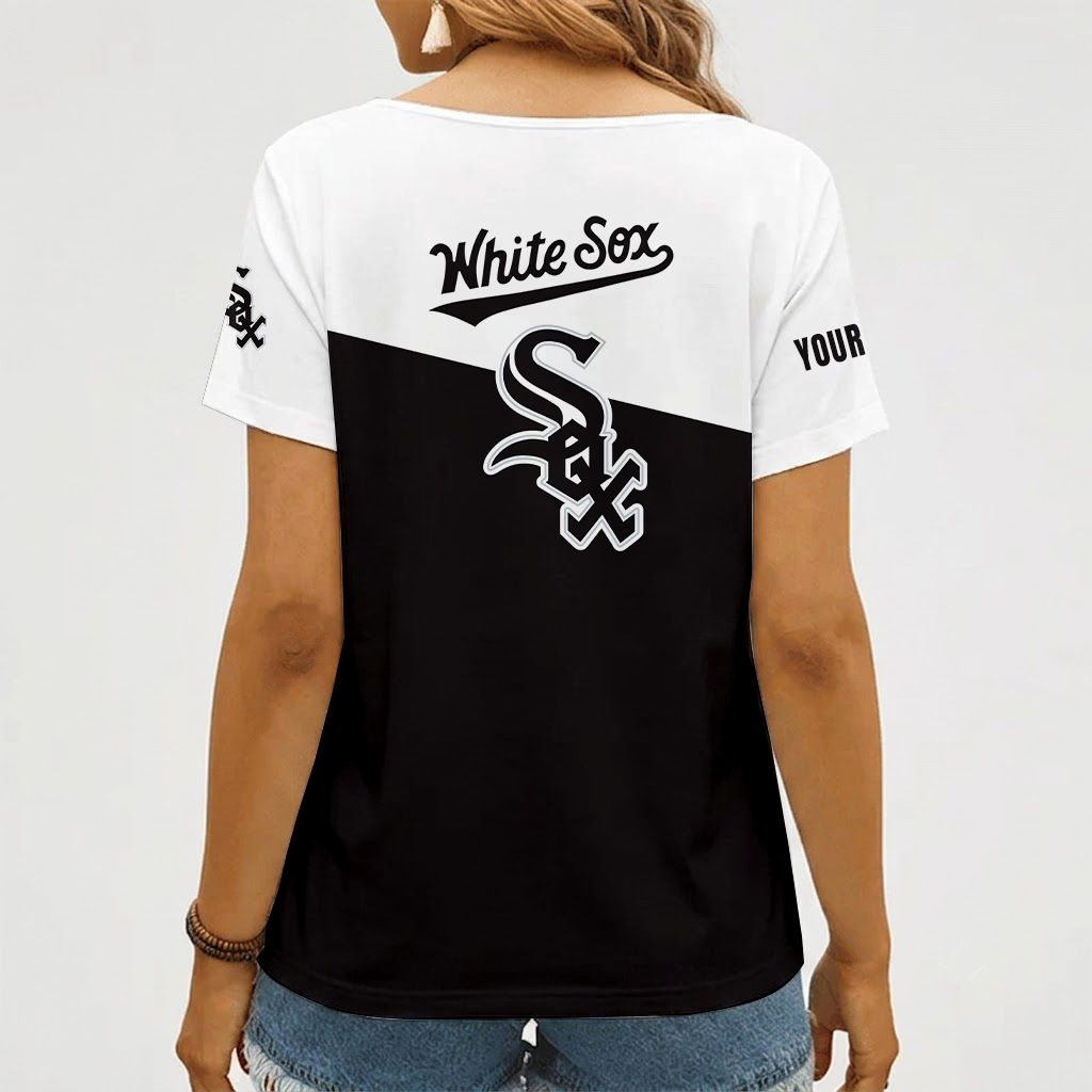 [FLASH SALE] NEW CUSTOMIZED MLB26 CWS CHICAGO WHITE SOX V-NECK FEMALE SHIRT