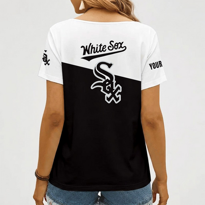 [FLASH SALE] NEW CUSTOMIZED MLB26 CWS CHICAGO WHITE SOX V-NECK FEMALE SHIRT