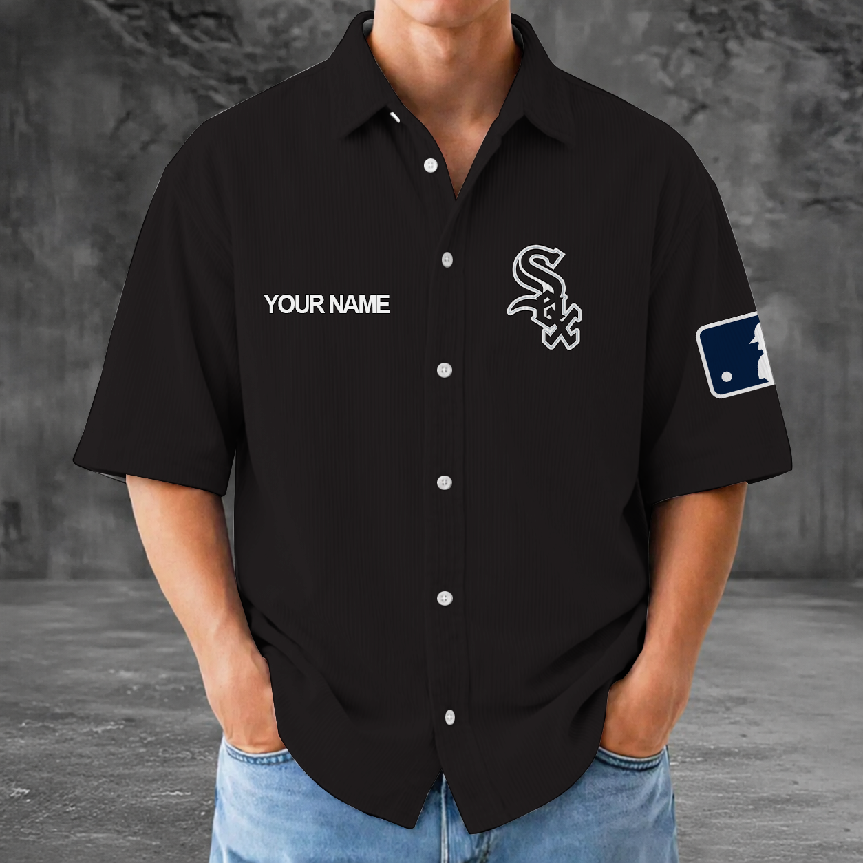 [FLASH SALE] NEW CUSTOMIZED MLB26 CWS CHICAGO KHAKI SOX SEERSUCKER BUTTON SHIRT