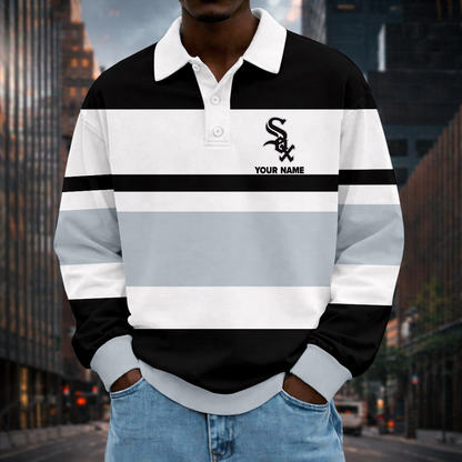 LIMITED EDITION - NEW CUSTOMIZED MLB26 CWS CHICAGO WHITE SOX MEN LONG SLEEVE POLO