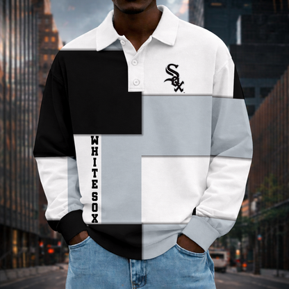 LIMITED EDITION - NEW CUSTOMIZED MLB26 CWS CHICAGO WHITE SOX MEN LONG SLEEVE POLO